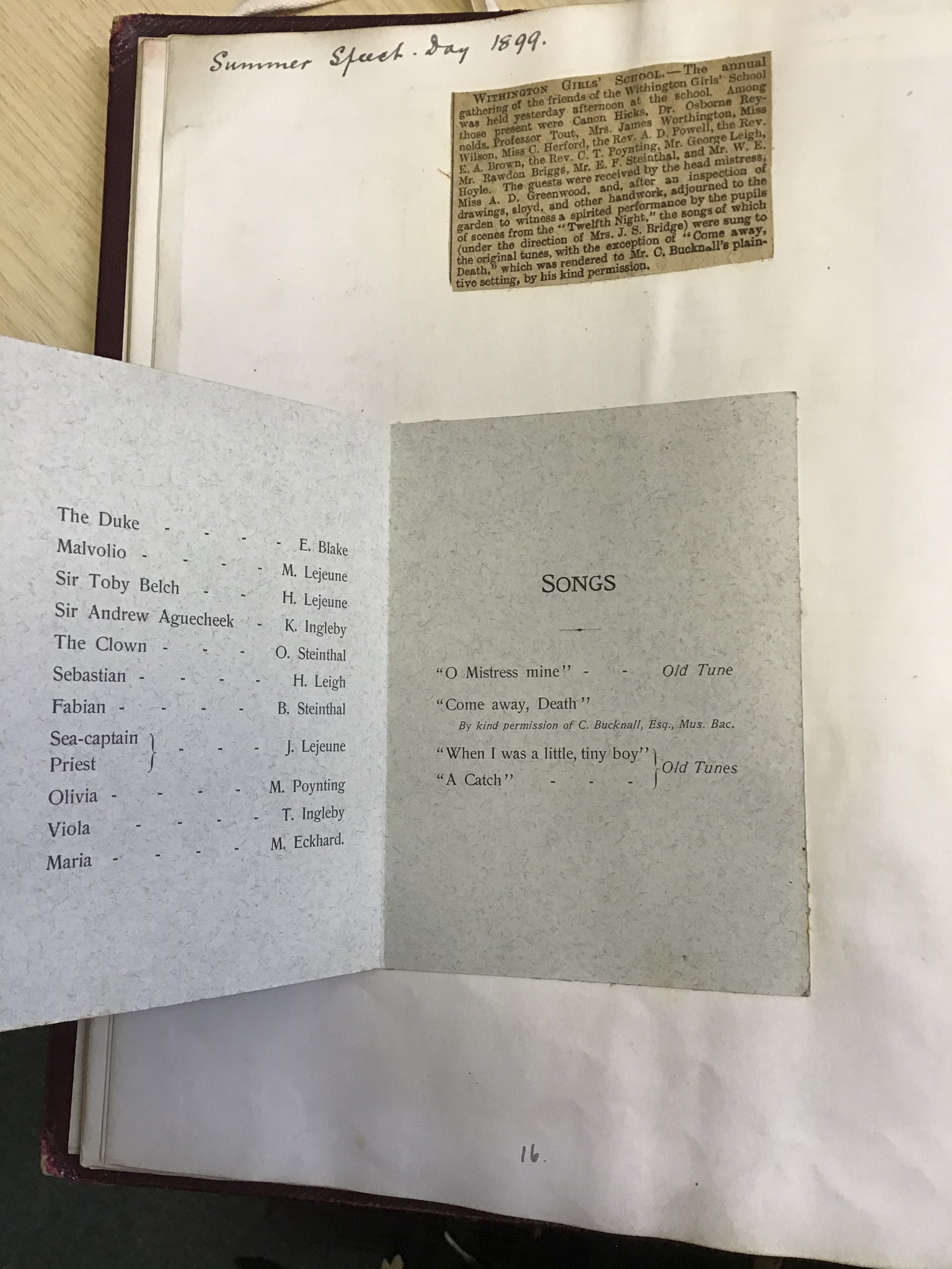 1899 Speech Day Programme